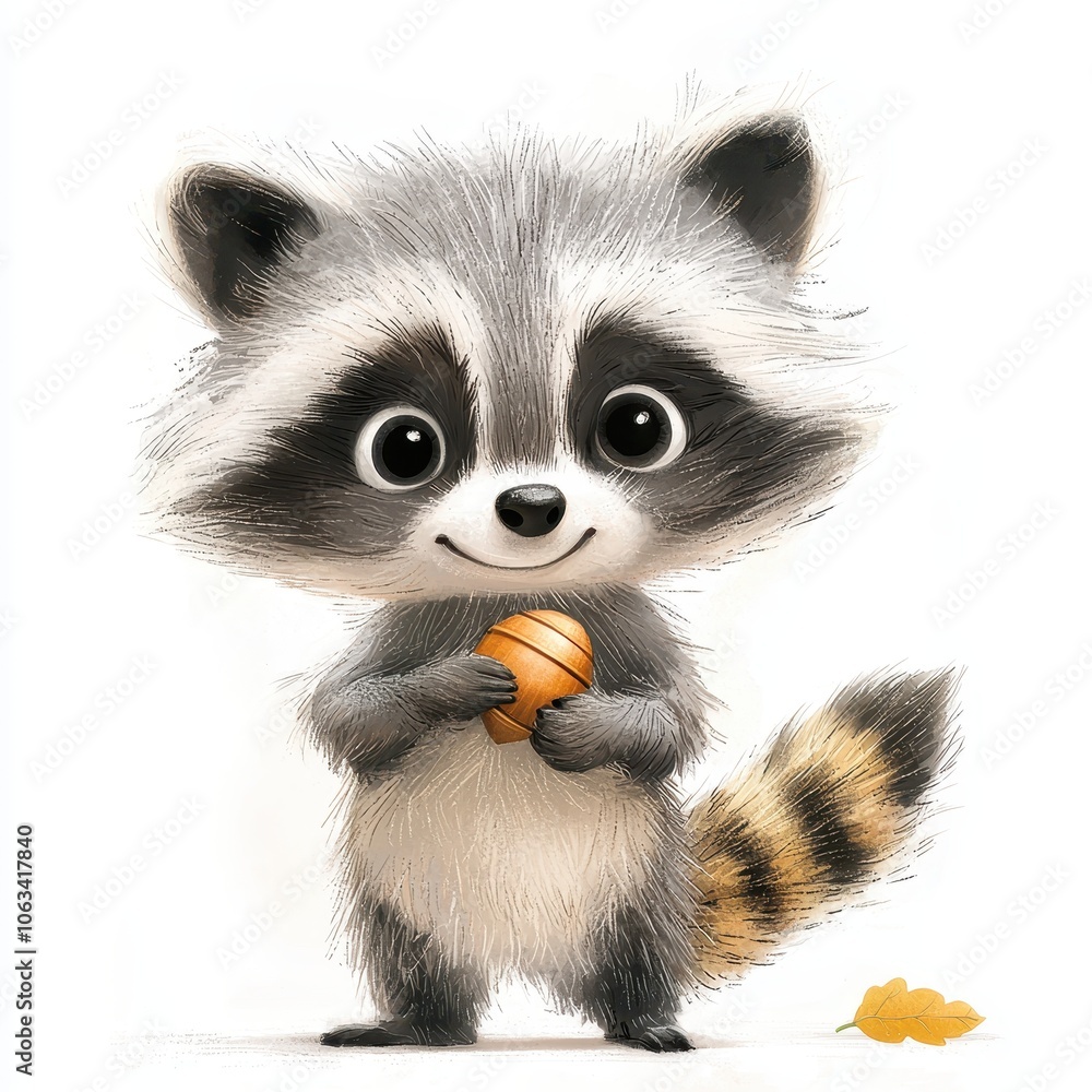 Obraz premium Playful Raccoon Holding an Acorn Illustration