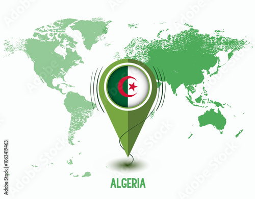 map with magnified ALGERIA, map of my current position,  map vector illustration . ALGERIA state flag. Map pin ALGERIA flag vector, map pointer icon isolated on white background.eps