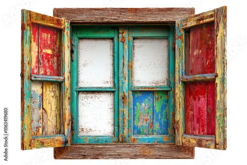 A window with a green frame and a white frame isolated on transparent or white background, png