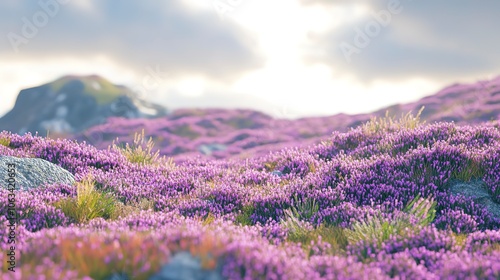 A hillside covered in purple heather.