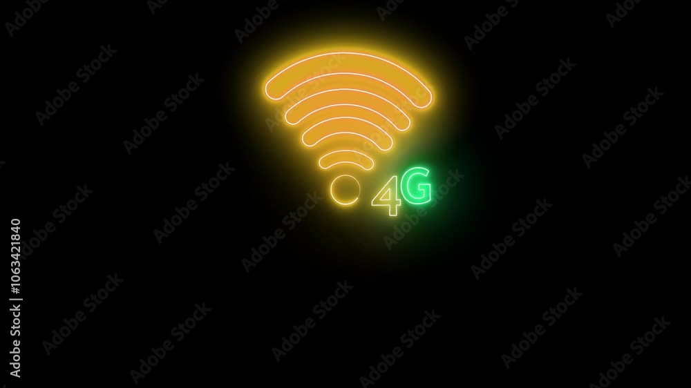 Glowing neon text 4G WIFI wireless internet connection icon. Glowing neon text 4G WIFI wireless internet connection icon.