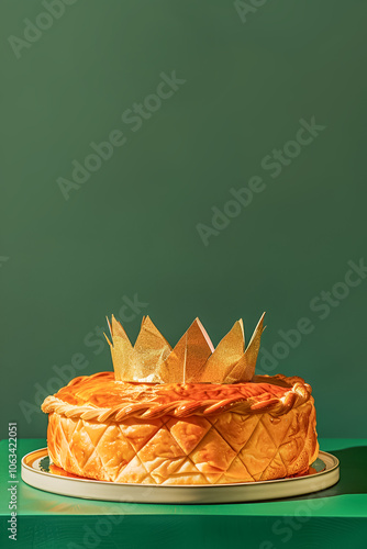 Epiphany kings cake with a golden paper crown