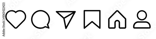 Like, love, heart, repost, comment, share, save, stories user button sign, set Instagram social media notification functional icons – vector
