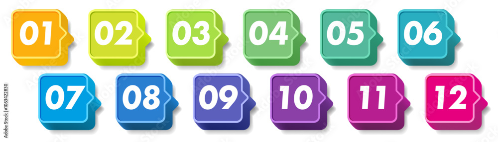 Bullet points numbers from 1 to 12 list markers colorful trendy typography Bullet points numbers from 1 to 12 list markers colorful trendy typography