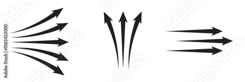 Air flow. Black arrows showing direction of air movement. Wind direction arrows. Black cold fresh stream from the conditioner. isolated on white background. Vector illustration . EPS 10
