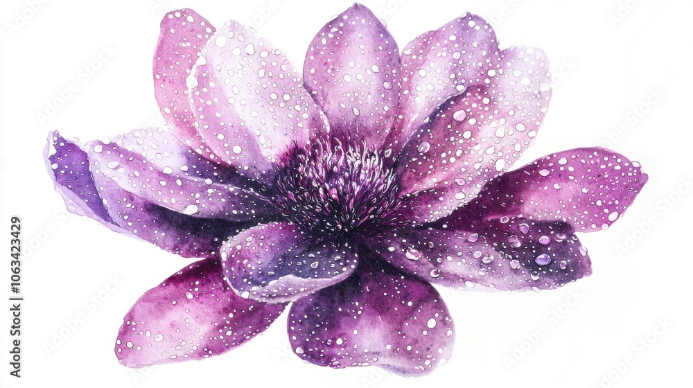 A stunning purple watercolor flower with delicate petals and droplets, perfect for adding beauty and elegance to any project. A stunning purple watercolor flower with delicate petals and droplets, perfect for adding beauty and elegance to any project.