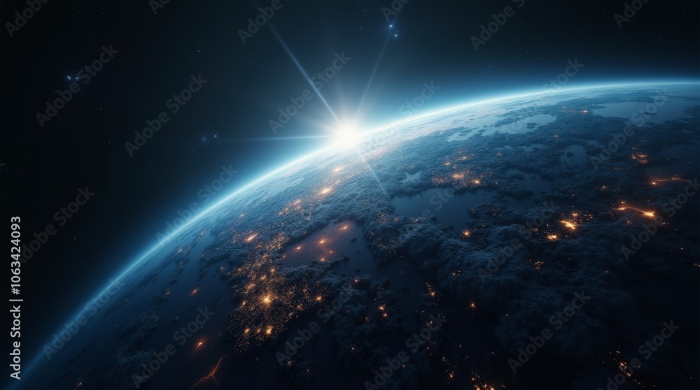Earth Sunrise from Space with City Lights Earth Sunrise from Space with City Lights