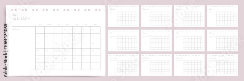 2025 Calendar Vector, Monthly Planner Starting Sunday