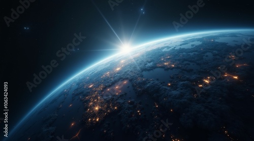 Earth Sunrise from Space with City Lights