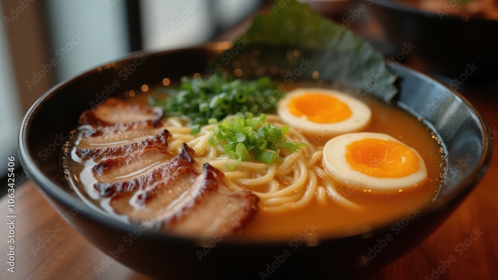 A bowl of ramen with meat and eggs A bowl of ramen with meat and eggs
