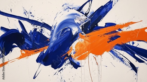 Abstract Painting with Blue  Orange and White Colors