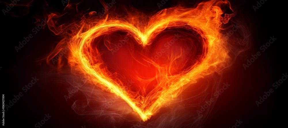 Fiery Love, Hot Passion Abstract Illustration of a Burning Heart Enveloped in Flames Fiery Love, Hot Passion Abstract Illustration of a Burning Heart Enveloped in Flames