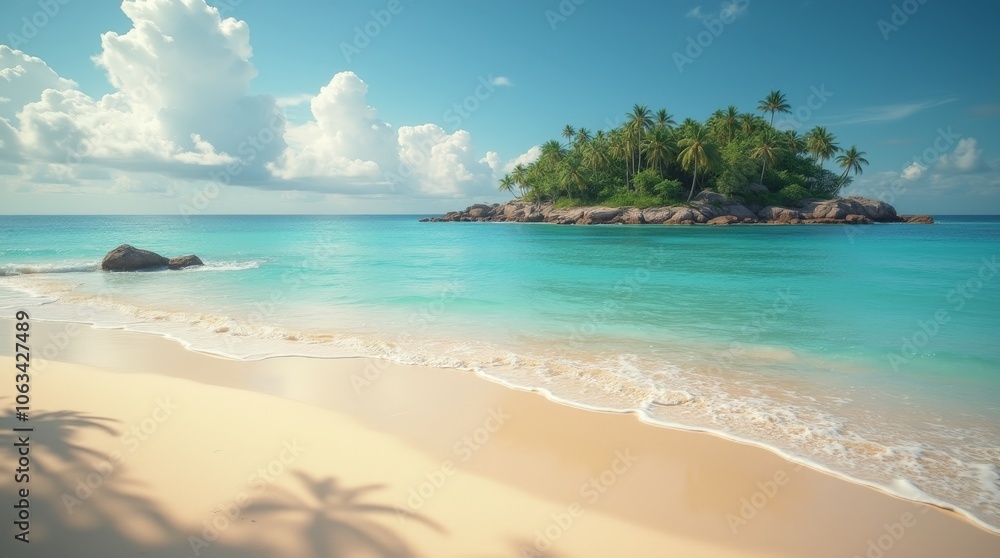 Tropical Island Paradise with Palm Trees and Turquoise Ocean