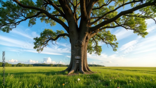 A tree is in the middle of the field