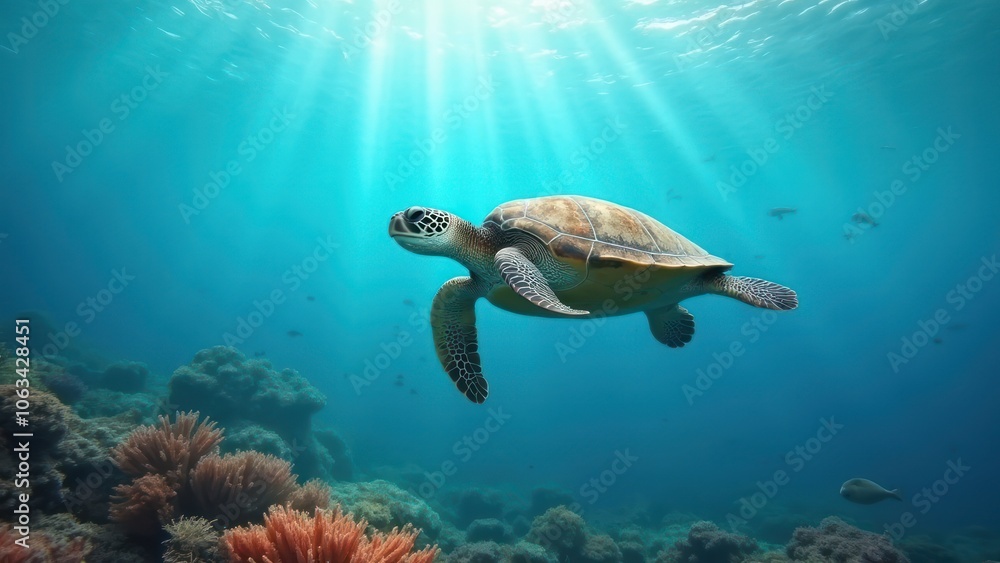 A turtle is swimming in the ocean A turtle is swimming in the ocean