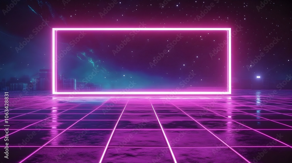 Mesmerizing Neon Rectangle Frame with Glowing Purple and Teal Aesthetics Mesmerizing Neon Rectangle Frame with Glowing Purple and Teal Aesthetics