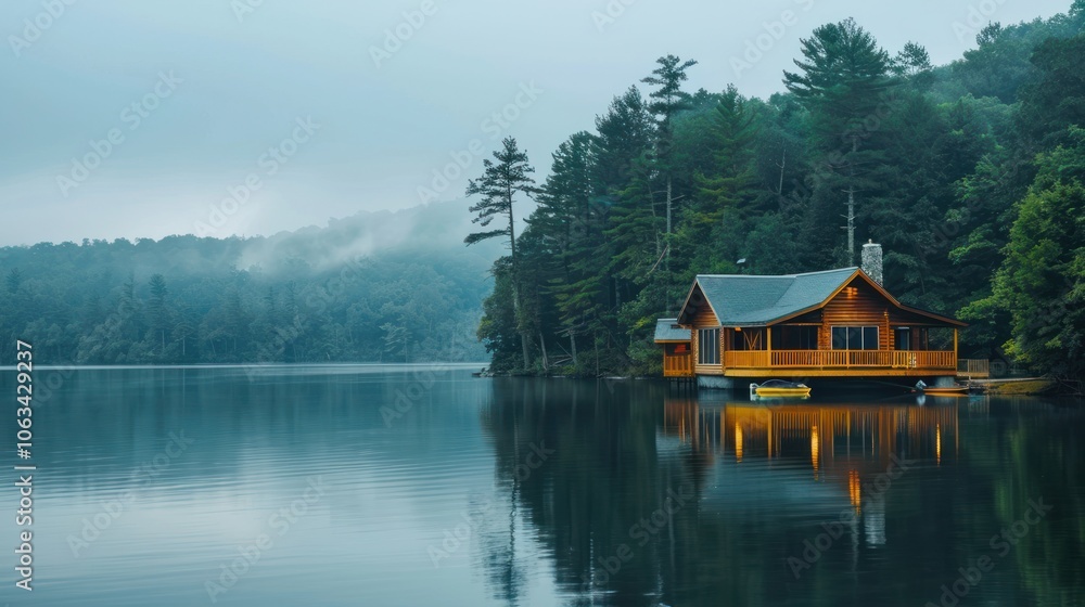 Eco-Friendly Cabin Boat Drifting on Peaceful Lake for Adventurous Retreat Eco-Friendly Cabin Boat Drifting on Peaceful Lake for Adventurous Retreat