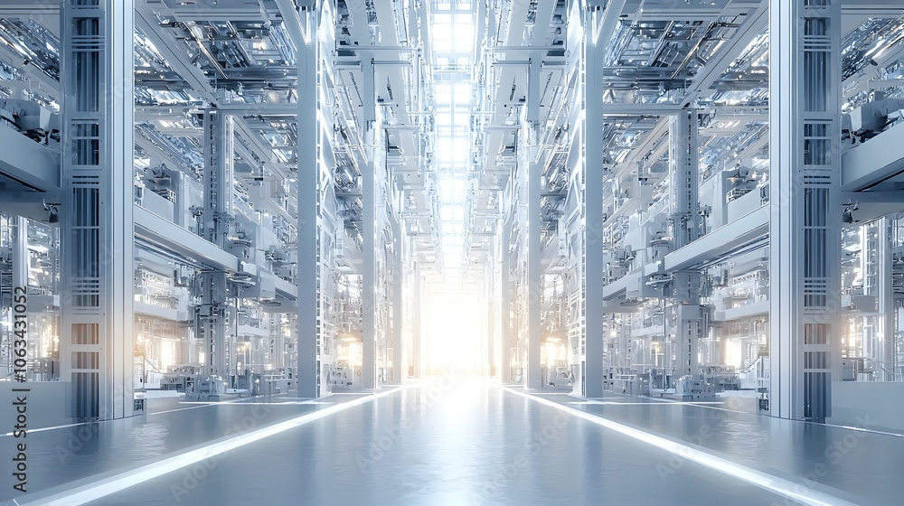 Obraz premium Massive Futuristic 3D Printing Factory with Complex Large Scale Structures