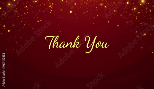 Thank You elegant inscription with golden sparkles on a deep red background for festive greetings