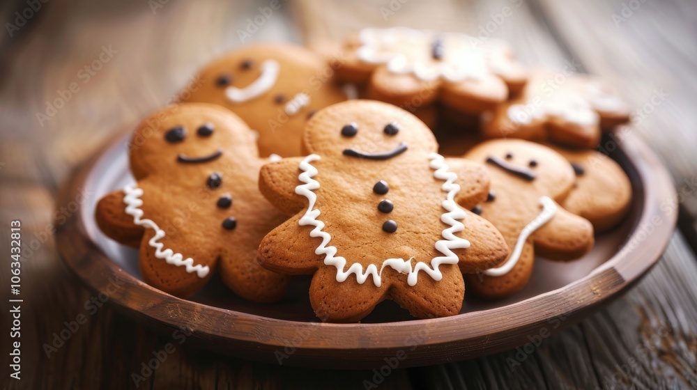 Halloween gingerbread cookies in plate on wooden table Halloween gingerbread cookies in plate on wooden table