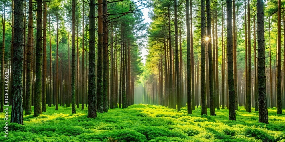 Obraz premium Pine tree forest with cool atmosphere