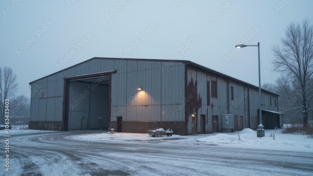 An industrial building in the snow An industrial building in the snow
