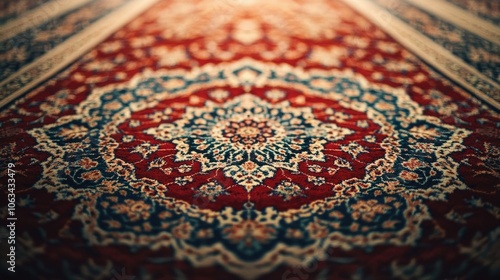 Ornate Red and Blue Carpet Design with Intricate Patterns