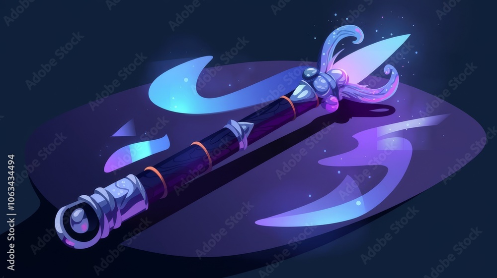 Fototapeta premium Vibrant magic wand with glowing tip and stylish design on dark background, fantasy illustration concept