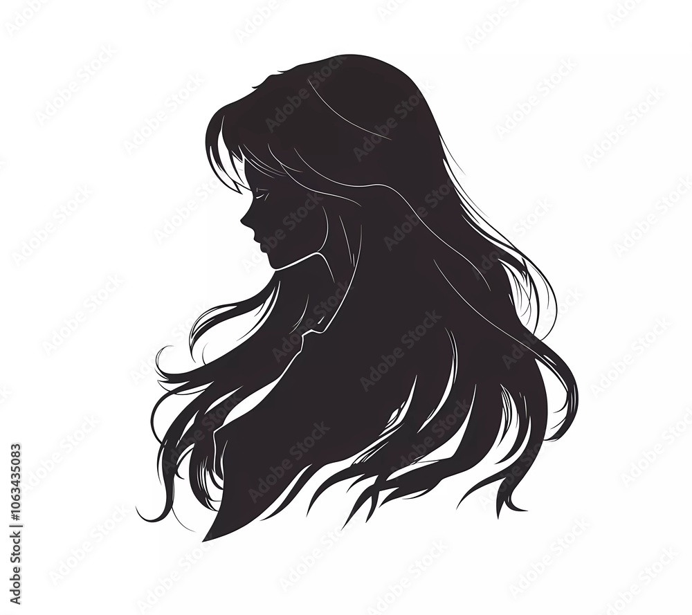 Vector logo of a girl with long hair, in black on a white background, a simple vector silhouette Vector logo of a girl with long hair, in black on a white background, a simple vector silhouette