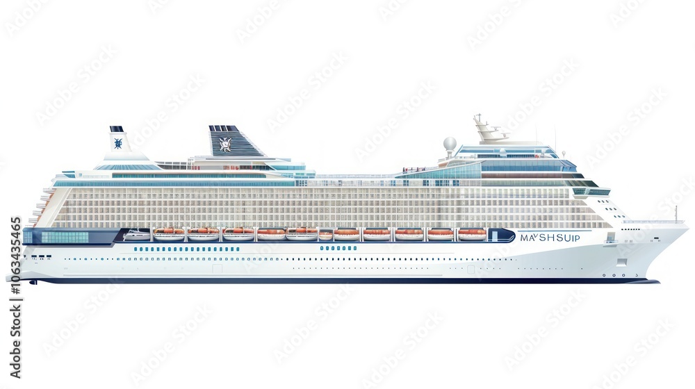 Obraz premium Illustration of a cruise ship with cabins on a white background.