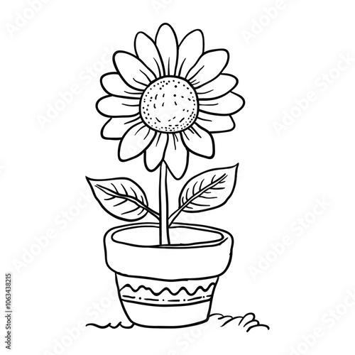 Hand drawing styleof sun flower on the pot vector. It is suitable for flowers or plants icon, sign or symbol.