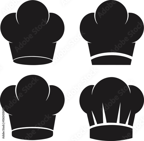 Set of Chef hat. Vector black silhouette vector