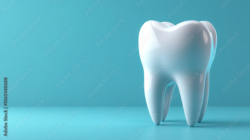 Model of a healthy white tooth on a blue background with copy space Minimalistic design Model of a healthy white tooth on a blue background with copy space Minimalistic design