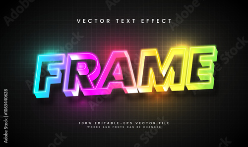 Elegant colorful frame editable vector text effect.  Neon theme, suitable for night event.
