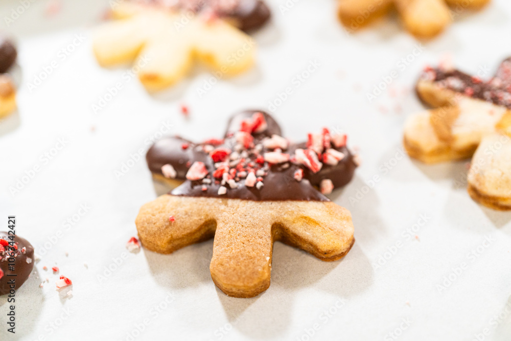 Making Star-Shaped Cookies with Chocolate and Peppermint Chips Making Star-Shaped Cookies with Chocolate and Peppermint Chips