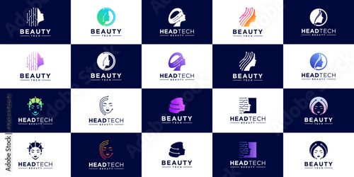 beauty technology logo collection, digital consulting, cosmetics, graphic design illustration.