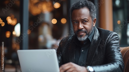 Business professional engages in productive work at coffee shop using laptop