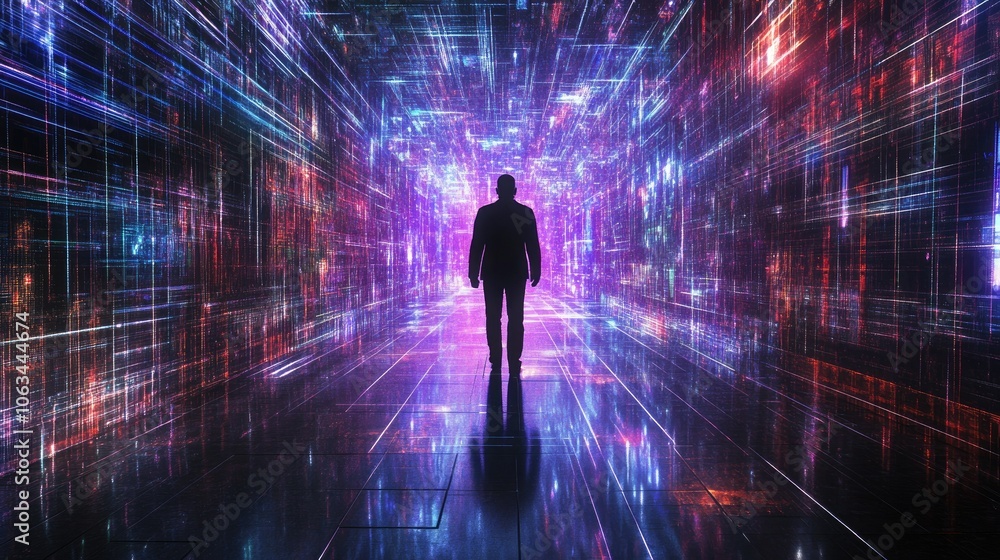 Futuristic Pathway with Silhouette Figure Futuristic Pathway with Silhouette Figure