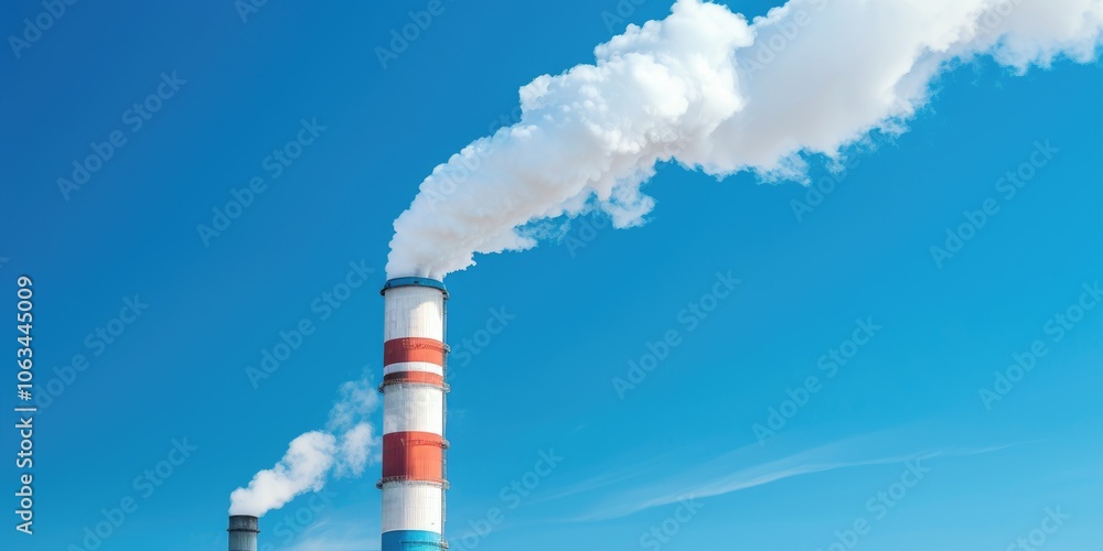Smoke Stack Emitting Pollution into Clear Blue Sky. Smoke Stack Emitting Pollution into Clear Blue Sky.