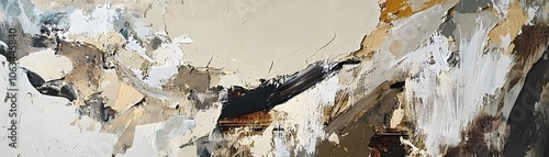 Abstract Painting with White, Brown, and Black Paint Strokes photo