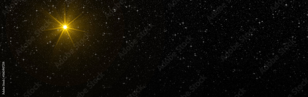 Christmas night starry sky and golden bright star. New Year's lights are shining in the sky over the manger of christmas of Jesus Christ. Christmas night starry sky and golden bright star. New Year's lights are shining in the sky over the manger of christmas of Jesus Christ.
