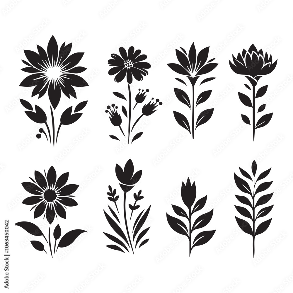 Silhouette set of flower on white background Silhouette set of flower on white background