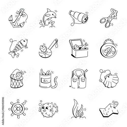 Pack of Doodle Style Angling Icons 

