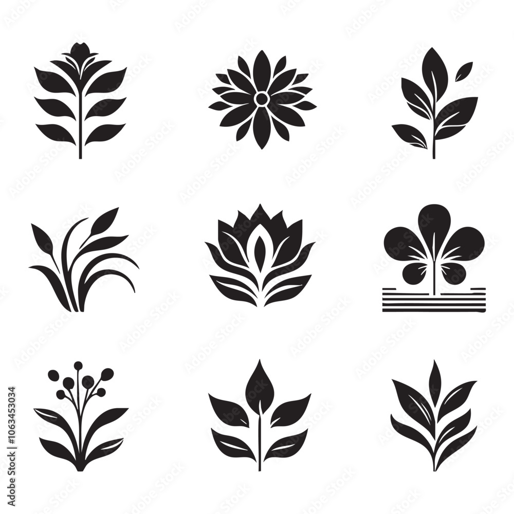 Silhouette set of flower on white background Silhouette set of flower on white background