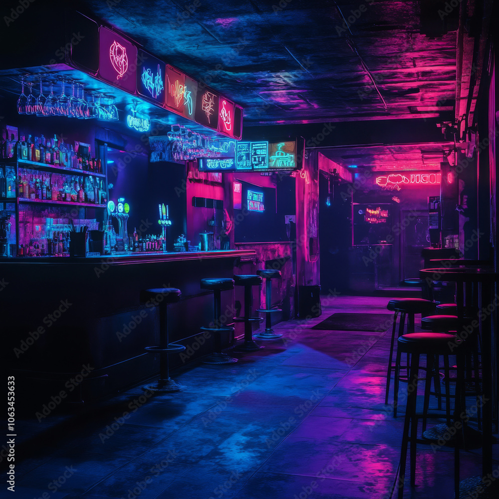 Step into a neon cyberpunk bar where digital decay meets glitchy textures, creating an immersive atmosphere of futuristic nightlife. Step into a neon cyberpunk bar where digital decay meets glitchy textures, creating an immersive atmosphere of futuristic nightlife.