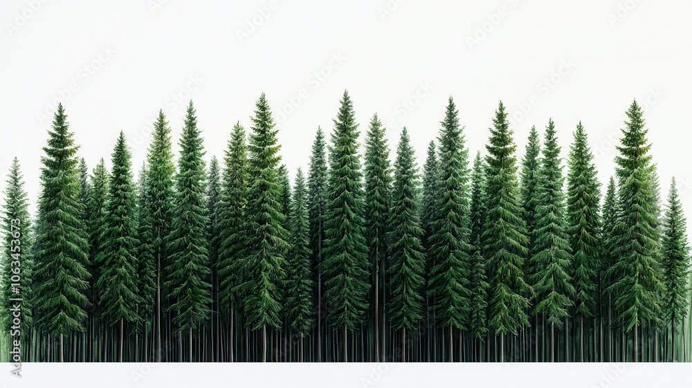 Obraz premium Pine tree forest, white isolate background.