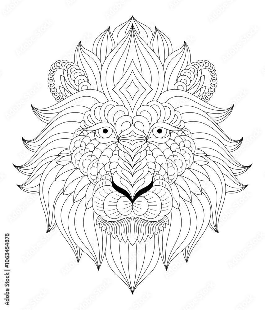 Obraz premium Vector illustration of black and white image of monkey portrait. Drawn in zentangle style for t-shirt design or tattoo. antistress coloring page with wildlife.