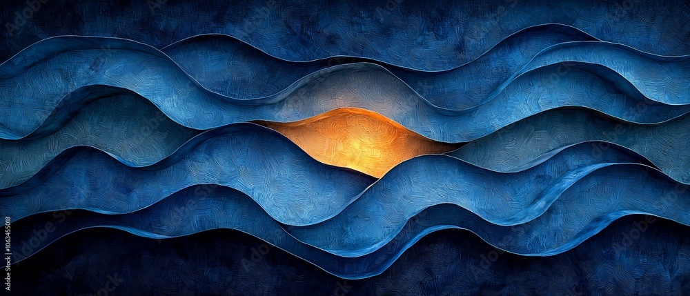 Abstract waves in blue tones with a warm glow, evoking a sense of calm and depth. Abstract waves in blue tones with a warm glow, evoking a sense of calm and depth.