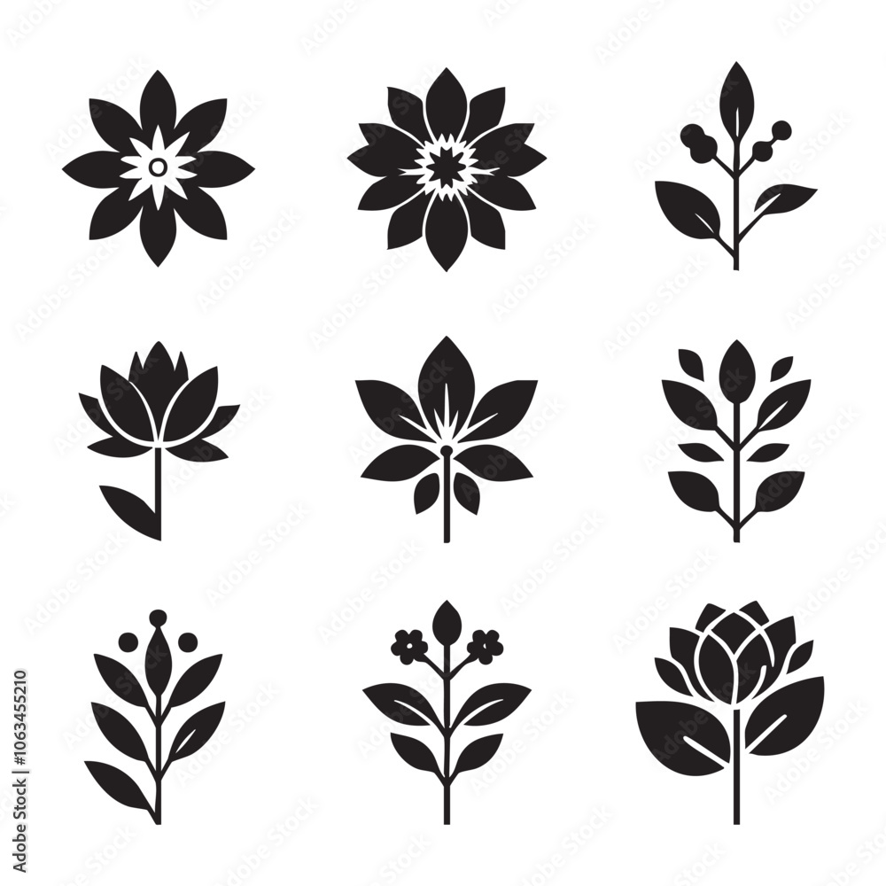Silhouette set of flower on white background Silhouette set of flower on white background