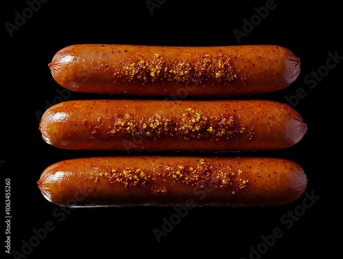 Three sausages are sitting on a black surface photo